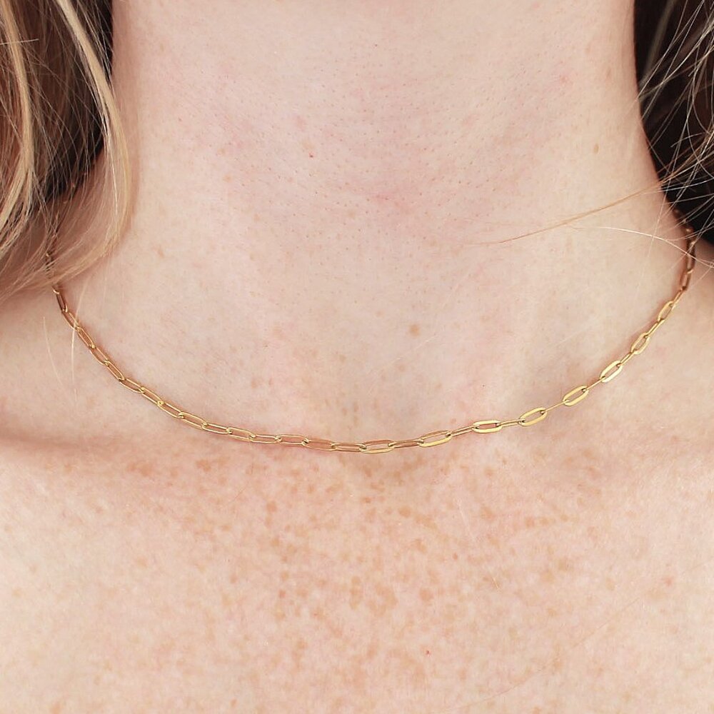 Dainty Gold Necklace Chain Paperclip 2mm, Stainless Steel Gold Waterproof 16"